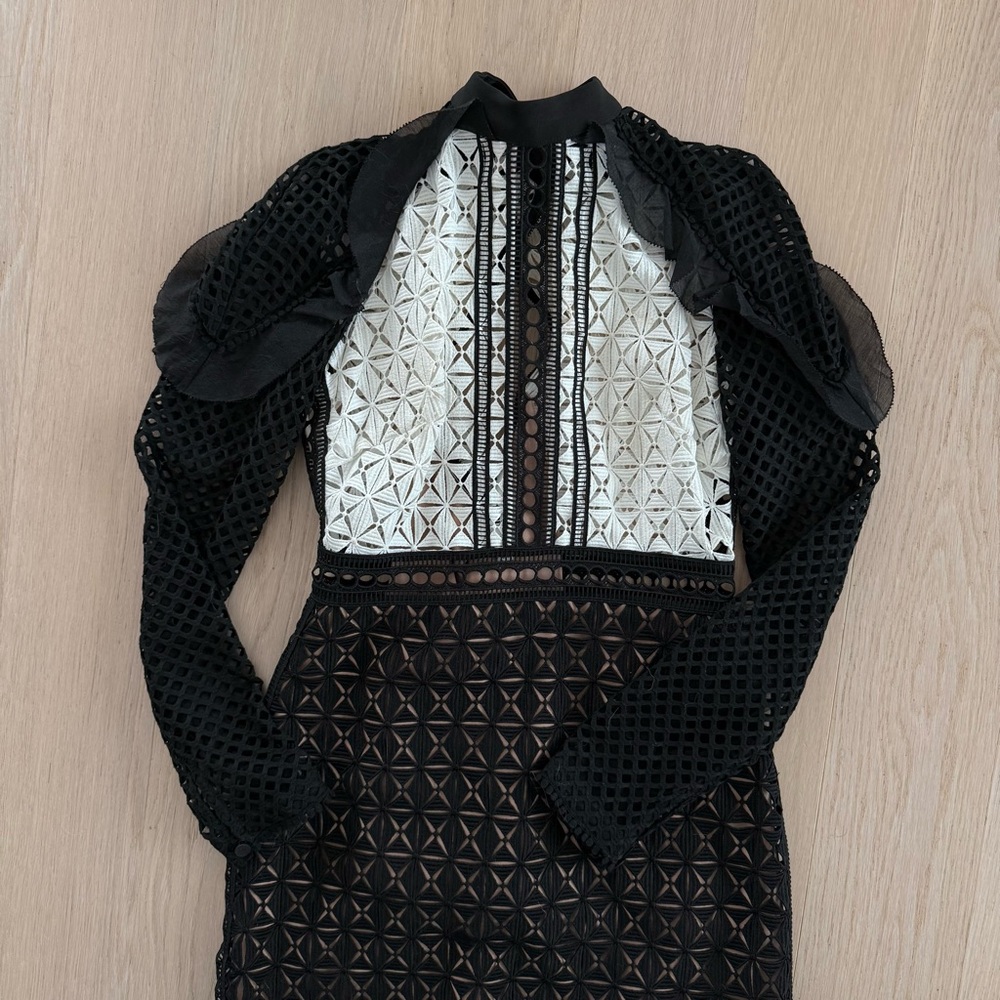 Self-Portrait Black and White Geometric Lace Mini Dress - Picture 3 of 5